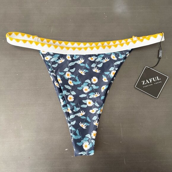 Zaful Swim String Bikini Bottom Floral Print Daisy Triangle Blue Floral Cheeky 6 - Picture 1 of 4